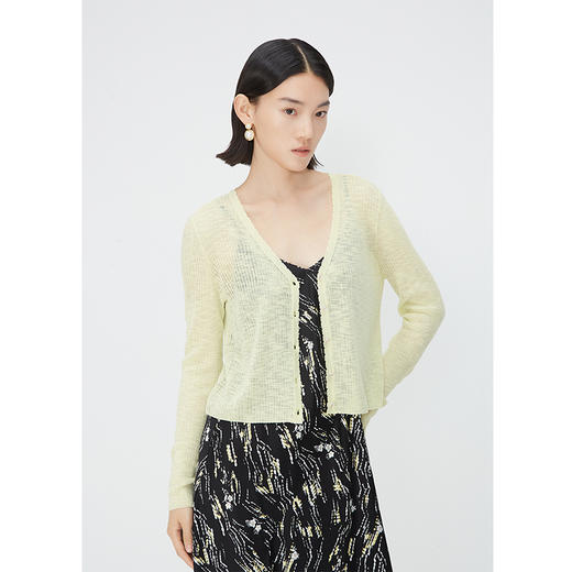 NEELLY纳俪商场同款夏新款微透薄款长袖罩衫女V领百搭气质短衬衫N25044A04591 商品图1