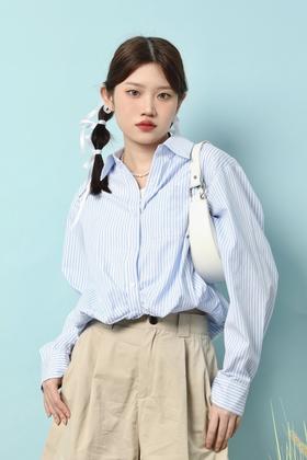 LNNNS ins风条纹衬衫拼接背心假两件上衣 18092