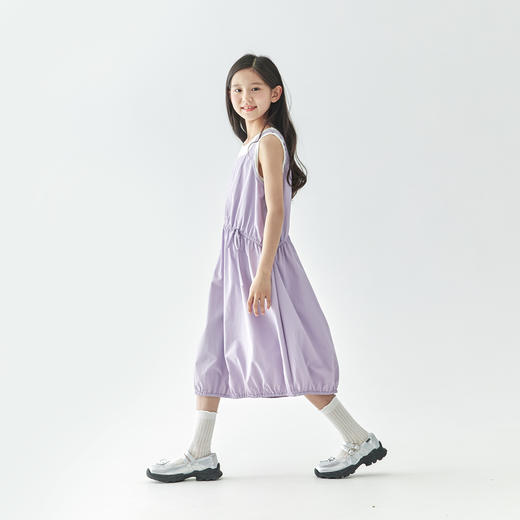 【代发】紫色尼龙连衣裙 棵初夏季款女童工装裙子不规则腰线纯色亲子花苞裙 商品图4