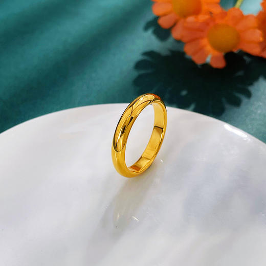 【限时克减150元】足金999.9 【精品】实心固口戒指镜面金光圈素圈戒指内平外弧圈戒（面宽约3.2-3.6mm)(ANWJZ00010)（预售产品下单后不退款不退货不换货不补差价 商品图0