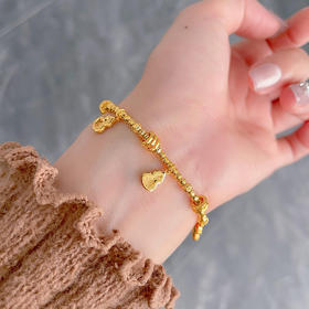 【限时克减128元】足金999 #非凡福佑 #小红书 #葫芦 碎闪金实心福禄连连鱼鳞葫芦流苏蹦迪珠间款金圈跑环福佑金福禄连连调节手链(AEQSL00009)