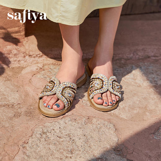 Safiya/索菲娅2025民族风沙滩度假外穿圆头休闲百搭平底拖鞋SFD2110354 商品图1