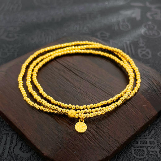 【限时克减150元】足金 #祈福 【精品】3D硬金空心福字吊饰三圈幸运手串圆珠弹力绳成品手串(AK3DSC00030)（预售产品下单后不退款不退货不换货不补差价） 商品图2