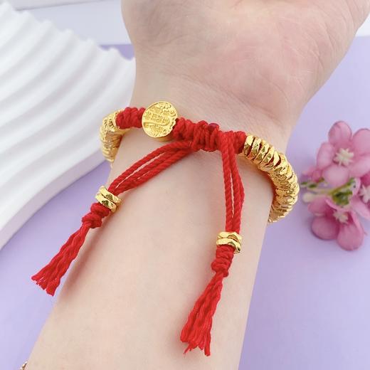 【限时克减150元】足金 #招财纳福 #盘缠 无氰5D硬金空心红绳跑环流苏家财万贯五路财神碎金子调节手链成品手串（成人佩戴）(AJ5DSC00038)（预售产品下单后不退款不退货不换货不补差 商品图3