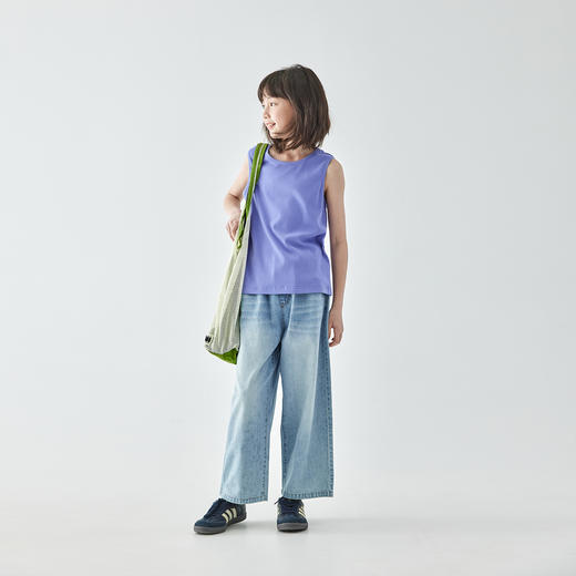 【代发】女童纯色背心 棵初夏季童装简约上衣基础款针织无袖打底衫米白/紫色/灰色 商品图2