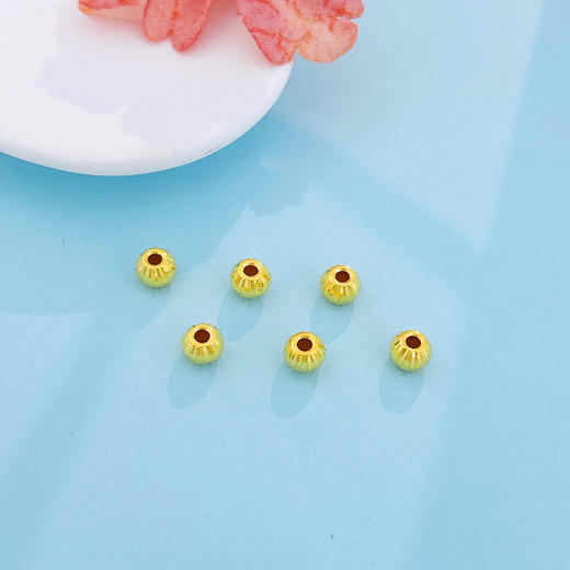 【限时7.5折】【定价黄金】足金 （无字印） 3D空心南瓜圆珠转运珠手串配件Diy手串配件/6件（珠约5.7-6.1mm）(V3DSC00494)（预售产品下单后不退款不退货不换货不补差 商品图1