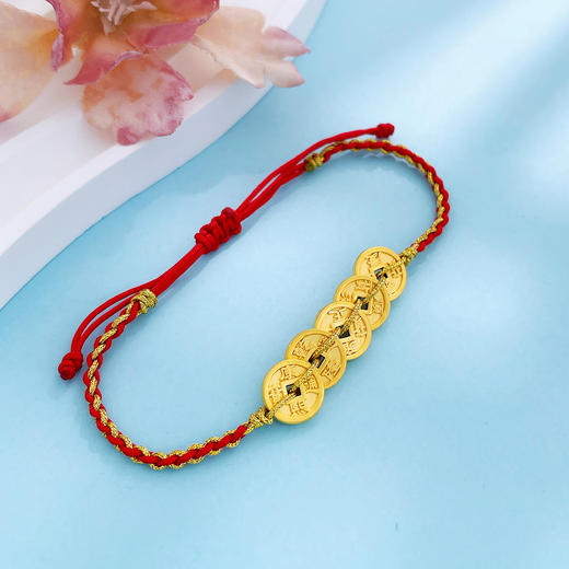 【限时7.5折】【定价黄金】足金 #招财纳福 3D硬金空心招财五帝币编织绳调节手链成品手串(RFXJB0212)（预售产品下单后不退款不退货不换货不补差价）（预售产品下单后不退款不退货不换货不补差价） 商品图2