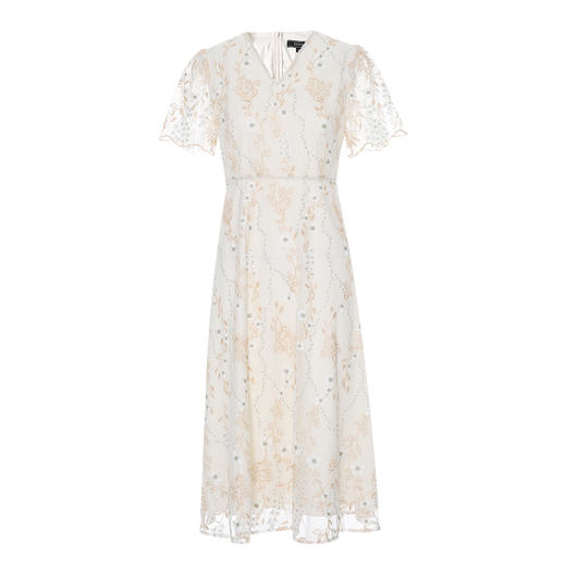 【温柔奶油色重工蕾丝连衣裙】EITIE爱特爱显瘦V领网纱2025夏新款B2507606 商品图5