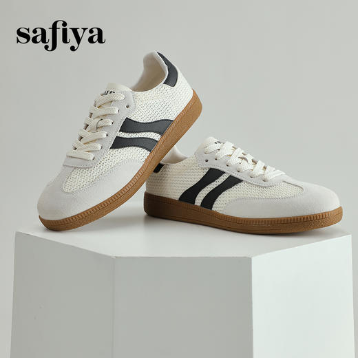 预售7天|Safiya/索菲娅2025复古学院风网面透气拼色休闲系带德训鞋SFD1112055 商品图5
