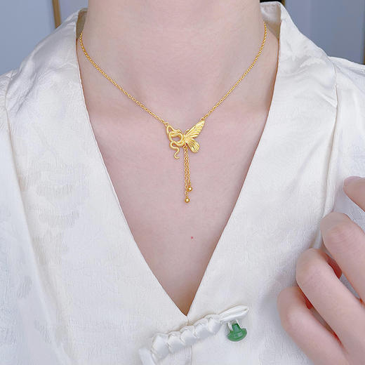 【限时克减150元】足金999 #520快乐 #九紫离火 #司凤 古法调节实心爱情灵药灵蛇与蝴蝶流苏可调节时尚套链(YQGFTL00094)（预售产品下单后不退款不退货不换货不补差价 商品图0