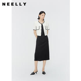 NEELLY纳俪商场同款夏新款时尚撞色包边小香风外套女短袖设计上衣N25044C14404