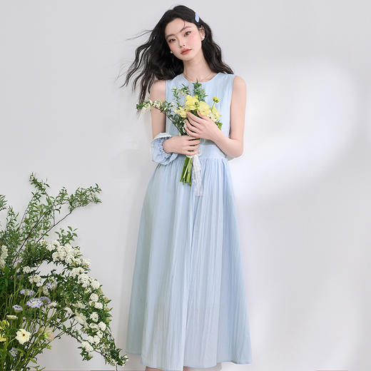 西遇无袖背心裙女夏季新款大裙摆通勤法式圆领吊带连衣裙D0050695 商品图2