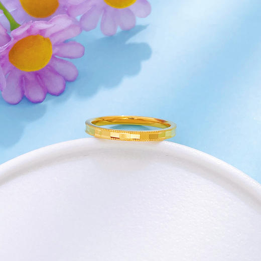 【限时克减150元】足金999 #CNC  5G黄金实心固口戒指双珠边几何方块圈戒（面宽约1.7-2.1mm)(BE5GJZ00048)（预售产品下单后不退款不退货不换货不补差价） 商品图2