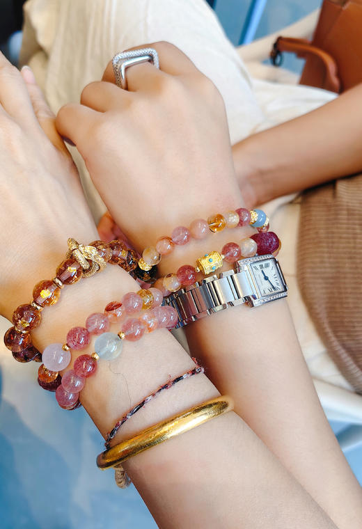 「有钱花」草莓晶双圈手串 商品图8