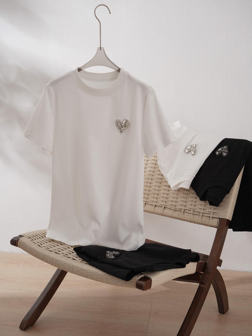 MC家亚克力水钻爱心刺绣标精梳棉T柜上900＋ 商品图7