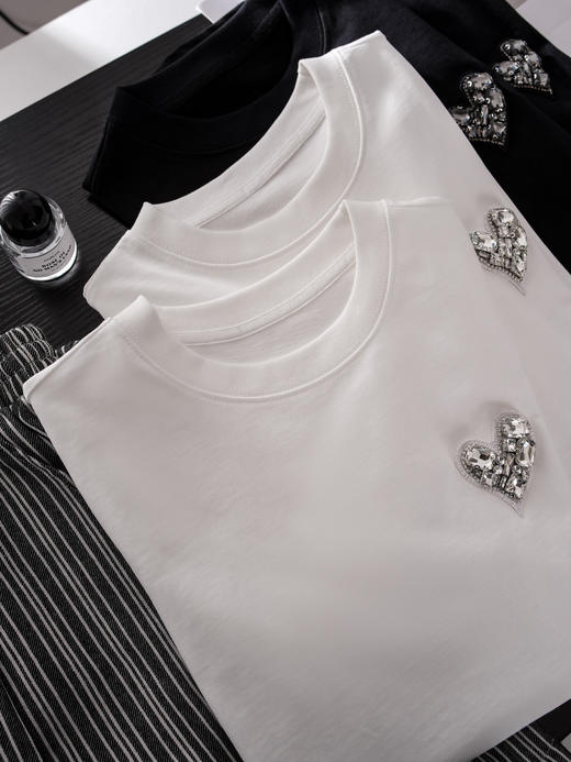 MC家亚克力水钻爱心刺绣标精梳棉T柜上900＋ 商品图9