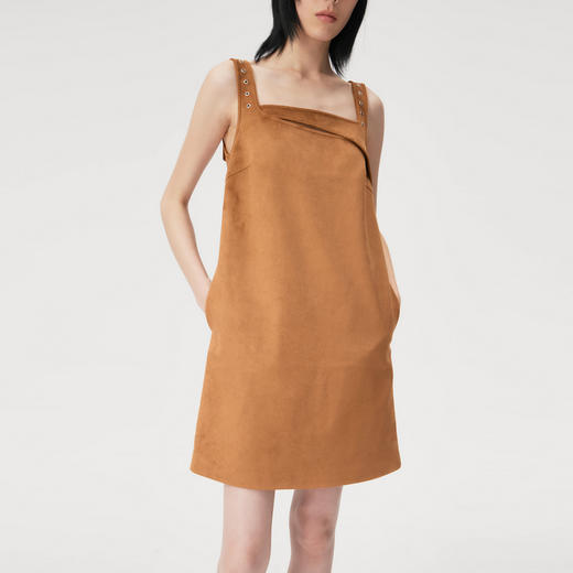 lost in echo2025春夏新款吊带仿麂皮绒复古时尚解构A字连衣裙女 商品图3