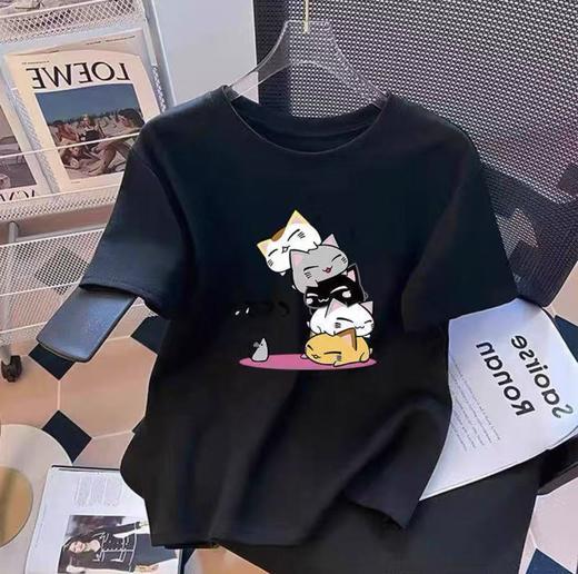 工厂直促价【100%棉】情侣（叠叠猫-大图）柯式印花短袖T恤-喜出 商品图8