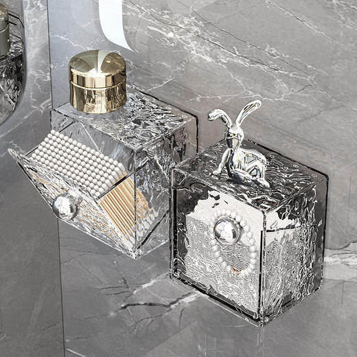 卫生间镜柜收纳盒 化妆棉卸妆棉签盒 壁挂翻盖洗漱台厕所浴室置物架 商品图1