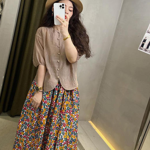 洛诗琳45540气质压褶半身裙2025夏季新款碎花A字摆印花裙3156 商品图2