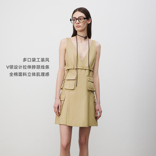 lost in echo2025春夏新款时尚工装多口袋V领无袖短款连衣裙女 商品图1