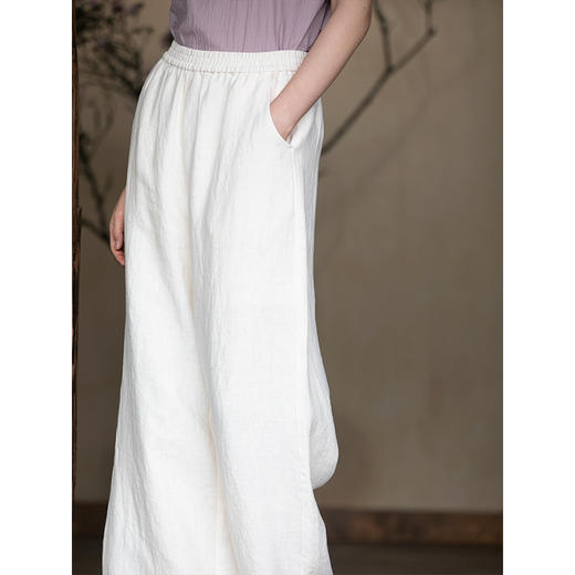 牧衣游原创 净色汉麻裤子新品清凉柔软透气宽松百搭休闲裤 醉墨 商品图3