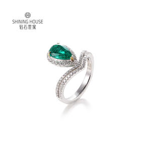【祖母绿戒指】钻石世家 18K金祖母绿镶钻戒指  高级设计珠宝系列 祖母绿 拥有美丽的翠绿色 象征着幸运、幸福和万物盎然的生命力