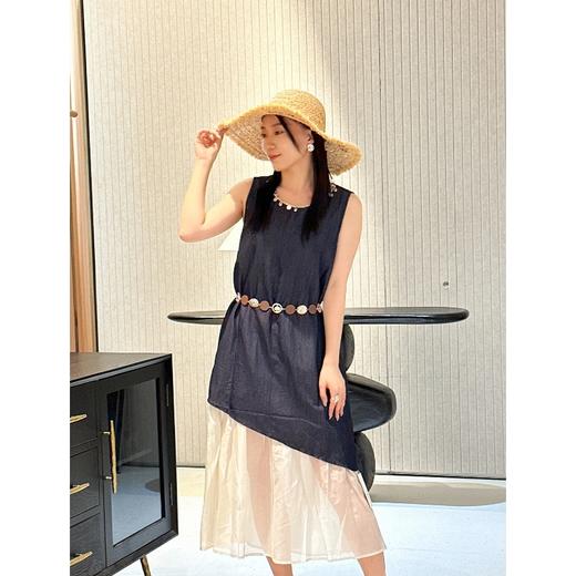 NORNS LADY诺恩 2025法式气质拼接连衣裙优雅设计显瘦长裙无袖背心裙夏季假两件裙子【赠腰带】QMYLMS2795 商品图4