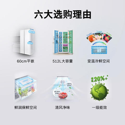 博世（BOSCH）【零巧系列】超薄嵌F9家用对开门电冰箱 512L超大容量 玻璃面板60cm超薄机身 清风净味 三档变温 K2A98EA20C白色 商品图1
