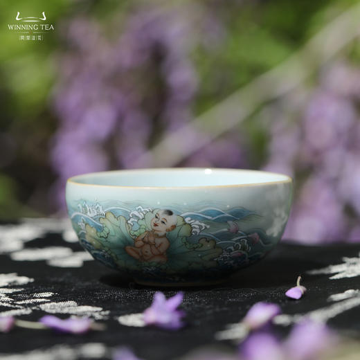 问鼎汝瓷月白老款平口杯（化生童子） 商品图0