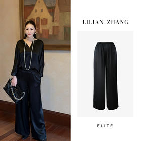 E-“定制”——静奢风、都市摩登——法式度假风黑色宽松休闲裤 2404009