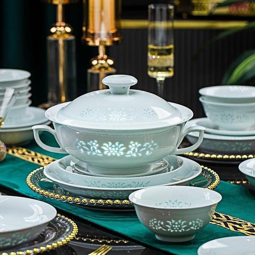 （比骨瓷更好 1300℃高温白泥 不沾油温热水一冲即净）景德镇餐具套装一整套高白泥镂空玲珑影青碗碟盘乔迁送礼家用 商品图6