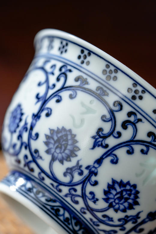 富玉窑【八字真言】景德镇陶瓷主人杯单杯青花玲珑柴窑茶杯压手杯 商品图3