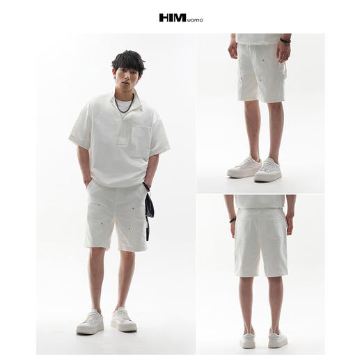 HIM漢崇  白色工装牛仔短裤时尚潮流百搭休闲五分裤男 2026夏季 商品图3