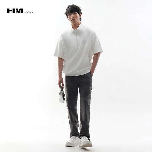 HIM漢崇  时尚刻字胶囊章舒适休闲半开襟立领短袖卫衣 2026春季 商品图1