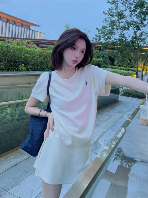 【GZ】无忧购韩系慵懒风盐系休闲圆领短袖T恤+高腰短裙半身裙套装(配披肩)W5218#(截单后7天发货) 商品图13