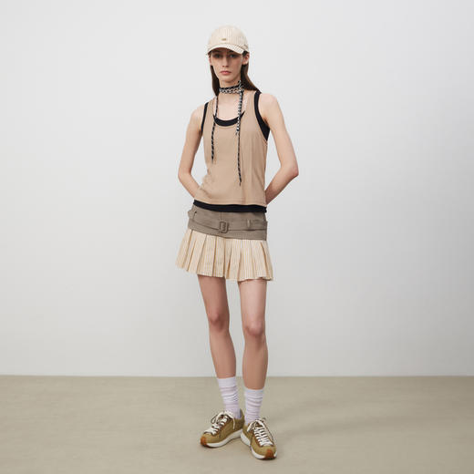 lost in echo2025春夏新款条纹短款A字百褶吊带上衣半身裙短裙女 商品图3