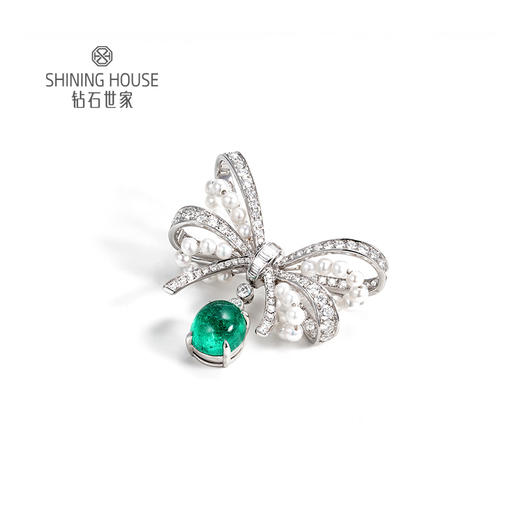 【祖母绿胸针】钻石世家 18K金祖母绿镶钻胸针  高级设计珠宝系列 祖母绿 拥有美丽的翠绿色 象征着幸运、幸福和万物盎然的生命力 商品图0