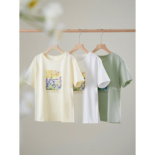 【专属特价】熙世界淡人穿搭复古油画印花T恤短袖女夏艺术感宽松休闲圆领上衣 商品图4