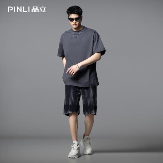 PINLI品立2025夏季新款纯色简约百搭短袖T恤男士潮牌宽松休闲上衣GD252111333 商品图2