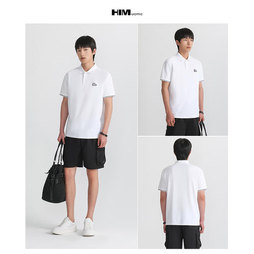 HIM漢崇 珠地棉Polo衫滴胶章图案舒适透气短袖反领T恤男 2026夏季 商品图3