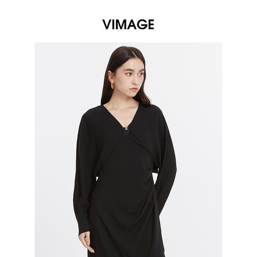 VIMAGE纬漫纪简约搭扣灯笼袖显瘦黑色百搭小外搭上衣秋季新款V2009603 商品图2
