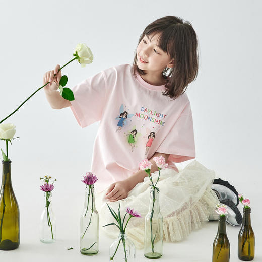 棵初2025年夏季新款亲子中大女童花仙子纯棉短袖T恤宽松 商品图1