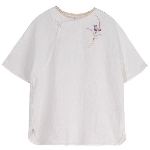 牧衣游原创 手工刺绣汉麻套头衫柔软舒适禅意短袖上衣 雾入森海 商品图4