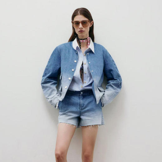 lost in echo2025春夏新款经典扣袢简约廓形显瘦渐变牛仔短外套 商品图1