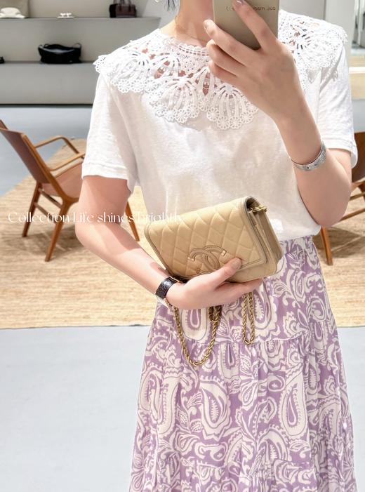 生活闪闪发光 | 五彩斑斓的白tee 定织蕾丝花边 天然亚麻棉针织 米白色 商品图0