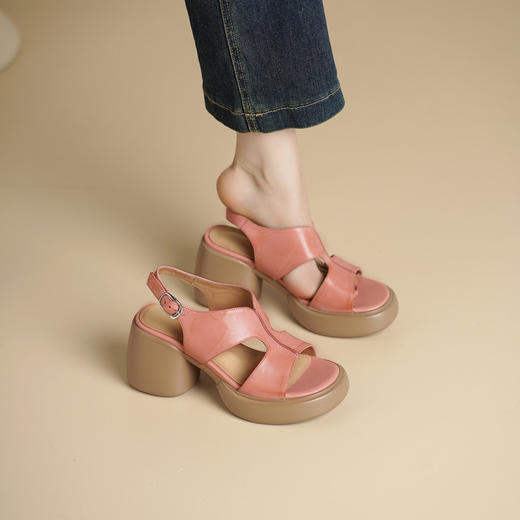 【预售5天】真皮小个子高跟凉鞋女夏季外穿配裙子防水台厚底松糕罗马鞋GP&3281 商品图3