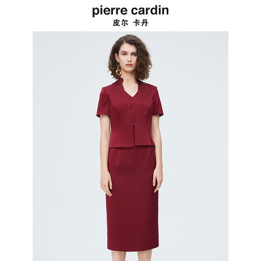 皮尔卡丹女装夏季时尚轻奢假两件刺绣连衣裙P4211D4100T0 商品图0