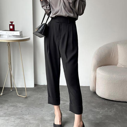 洛诗琳41627垂感直筒七分裤2025夏季小个子高腰通勤西装裤0059 商品图3