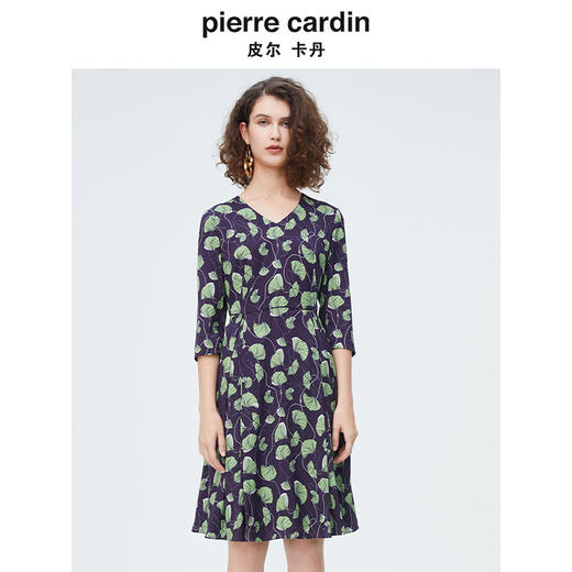 皮尔卡丹女装新款清新淡雅印花修身连衣裙P4125E4030G3 商品图0